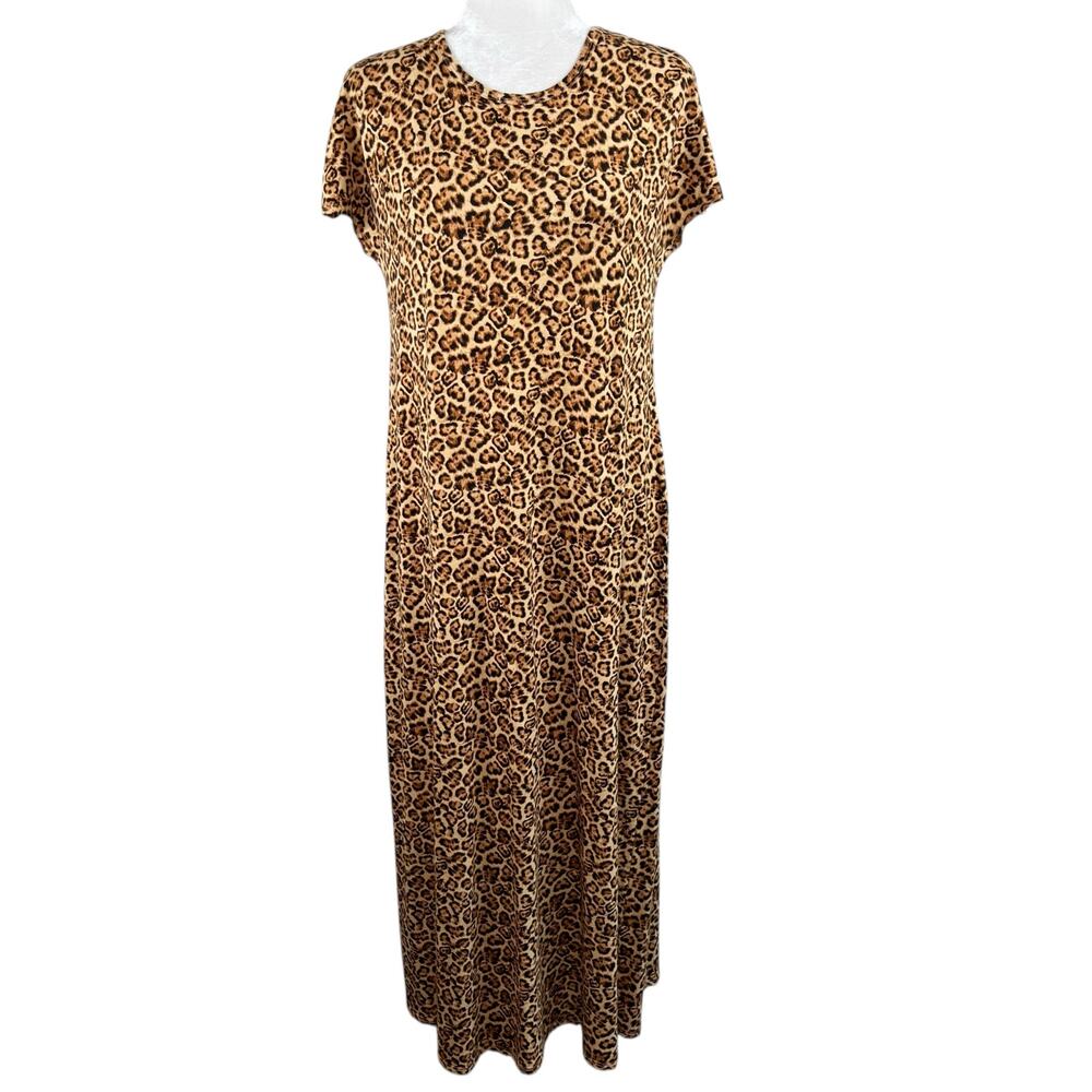 Lularoe Brown Leopard Maria Maxi Dress M Short Sleeve Animal Print Mob Wife Y2K